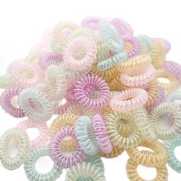 Whole 100Pcs Mix Colour Elastic TPU Rubber Spiral Coil Telephone Cord Wire Hair Ties Scrunchies Ring Band180O