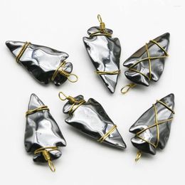 Pendant Necklaces Sell High Quality Natural Black Gallstone Hematite Bright Arrow Shaped Hand Woven Necklace Jewelry Accessorie10Pcs