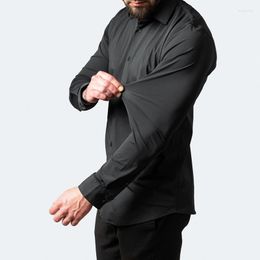 Men's Dress Shirts Elastic Vintage For Men Tops Solid Color Blusas Camisas De Hombre Chemise Homme Ropa Business