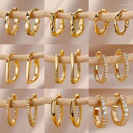Hoop Earrings Stainless Steel For Women Gold Plated Geometric Square Zircon Earring Female Wedding Aesthetic Jewerly Gift Mujer