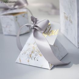 Gift Wrap Creative Grey Marble Pyramid Candy Box Bag For Party Baby Shower Paper Boxes Package Wedding Favours Thanks276z