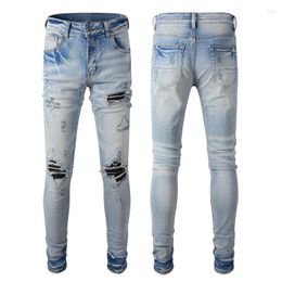 Men's Jeans Arrival Mens Y2k Pants Distressed Light Blue Skinny Denim Ripped Streetwear Damaged Hole Casual Pencil Destroyed