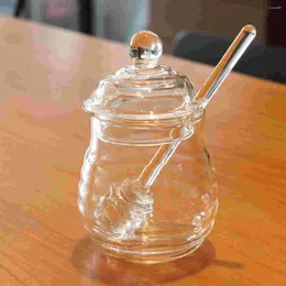 Dinnerware Sets 250ml Glass Honey Jar Beehive Pot Clear Jam Container Dispenser With Dipper And Lid For Store Syrup