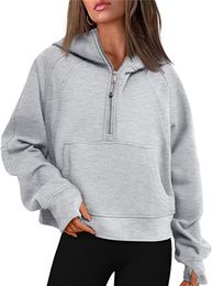 Women's Hoodies Autumn and Winter Yoga Suit Women's Sports Half Zip Hoodie Sweater Loose Short Style Plush
