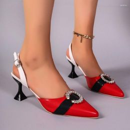 Dress Shoes Big Size 41 42 Red Women Pumps Silk Satin Pointy Toe Rhinestone Crystal High Heels Slip On Wedding Sandal