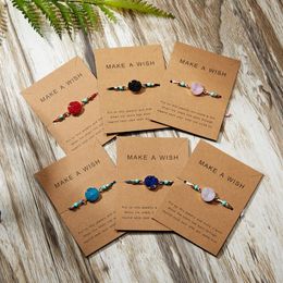 Rinhoo Make a Wish Colourful Natural Stone Woven Paper Card Bracelet Adjustable Lucky Red String Bracelets Femme Fashion Jewelry301b