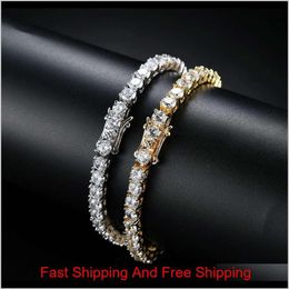 Hip Hop Tennis Diamonds Chain Bracelets For Men Fashion Luxury Copper Zircons Bracelet 7 Inches 8 Inches Golden Silver Chains Jewe240A