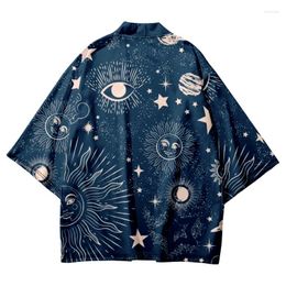 Ethnic Clothing 6XL Blue Print Chinese Style Shirt Japanese Traditional Haori Kimono Women Men Beach Yukata Streetwear Cardigan Samurai Tops