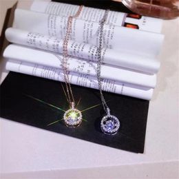 Classic Romantic Fashion Jewellery Real 925 Sterling Silver&Rose Gold Fill Round White Topaz CZ Diamond Dancing Pendant Clavicle Nec285S