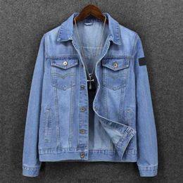 Fashion Denim Coat Men Spring Autumn Casual Light Blue Size Top Fashion Middle-aged Stone Jacket