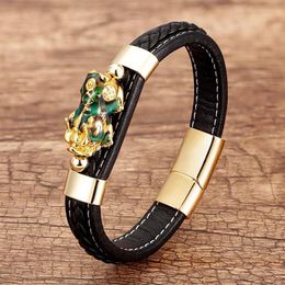 Unique Pixiu Guardian Bracelet Bring Luck Wealth Charm Bracelets For Men Chinese Fengshui Wristband Unisex Leather Bangles234c