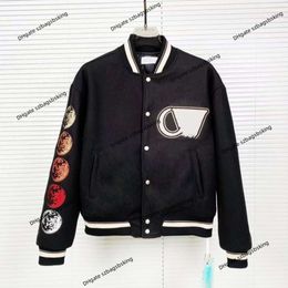 High version men's jacket off brand White coat 2023 Autumn/Winter new OW embroidery hot diamond filled down cotton jacket baseball uniform neutral