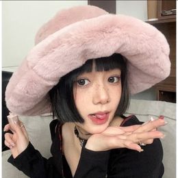 Wide Brim Hats Bucket Hats Japanese Super Plush Fluffy Bucket Hat Women's Autumn and Winter Artificial Fur Hat Fashion Plush Mushroom Cloud Fisherman's Hat 230928