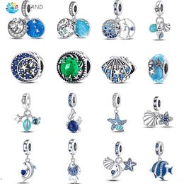 For women charms authentic 925 silver beads Blue glass bead pendant ocean series