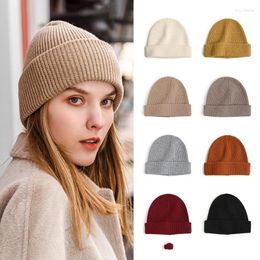 Berets Solid Colour Knitted Hat Punk Hip Hop Beanies For Men Women Metal Pin Ring Brimless Melon Cap Winter Warm Crochet Bonnet Gorras