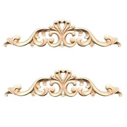 Decorative Objects Figurines 2Pcs Wood Carved Long Applique Carving Natural Appliques Frame Corner Onlay Unpainted Furniture Home Door Cabinet Decor DIY 230928
