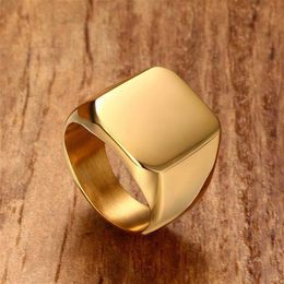 New Simple Style Square Big Width Signet Mens Ring Titanium Steel Finger Multi Colours Men Jewellery Fast 2574