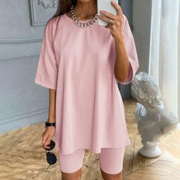 Women's Tracksuits Ladies' Summer Clothes Selling Short-sleeved Round Neck Turtleneck Fashion Casual Street Talent Loose Shorts Suit.