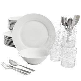 Plates 48-Piece White Kitchen Basic Essentials Dinnerware Set Complete Tableware