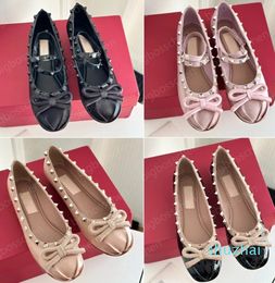Luxury Designer Ballet Flats Women's Formal Fashion Satin Bow Ankle Wrap Boat Shoes Wedding Party Casual Designer Dress Shoeswith