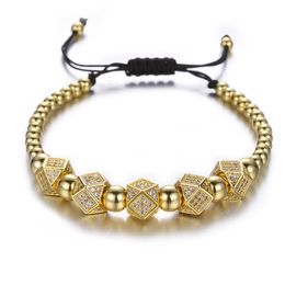 Geometric Faced Crystal Rivets Charms Bracelets For Women Men Copper Beaded Bracelets Male Accessories Pulseira Masculina263B