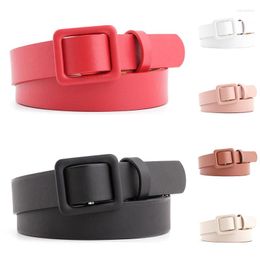 Belts Decorative Strap PU Leather Solid Colour Square Smooth Buckle Women Waist Belt Slim All-match Narrow Thin Punch-free