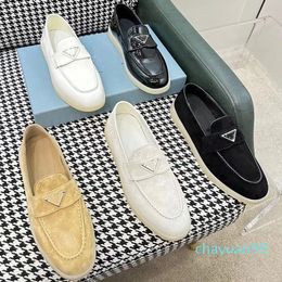 latest top quality slippers Cashmere Leather womens loafers High elastic beef tendon bottom casual Flat Heel Soft sole Summer work Office shoe