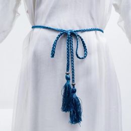 Belts Handmade Braided Tassel Thin Belt Women Woven String Band With Long Waist Chain Elegant Lady Dress Decoration Waistband