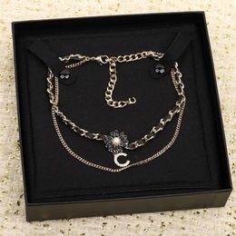2023 Luxury quality Charm pendant necklace layers with black enamel and genuine leather have box have stamp PS7545A244s