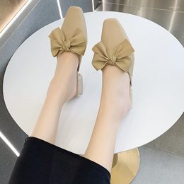 Slippers 2023 Baotou Comfortable Semi-slippers Women Wear Summer Bow High Heels And Solid Colour Slacker Shoes Women's