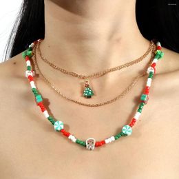 Choker Christmas Jewellery Fashionable Cute Colourful Rice Beads Soft Ceramic Beaded Multi-layer Necklaces For Women Girls Gifts