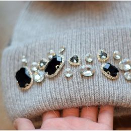 Luxury womens hat autumn and winter hat fox hair ball warm diamond studded wool rabbit hair knitted Korean version Japanese versatile fashionable hat