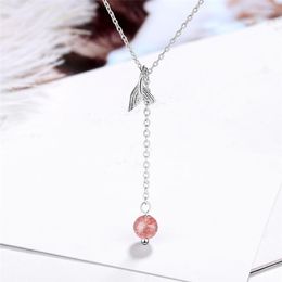 Pendant Necklaces Women's Elegant Pink Crystal Bead Tassel And Fish Tail Shape Clavicle Chain Necklace Fashion Jewelry Gifts NL1013