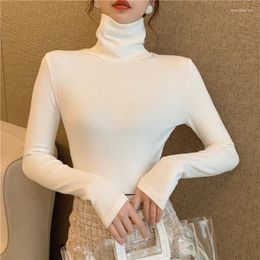 Women's T Shirts Spring Autumn Long Sleeve Women T-Shirts Harajuku Casual Slim Turtleneck Base White Top T-shirt For Girl Solid Bottoming