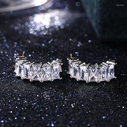 Stud Earrings Fashion Exquisite Shiny Square Cubic Zirconia Women's Half Circle Design Wedding Bridal Wear Jewelry