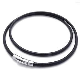 Chains Jewellery Men's Necklace - Chain M Cord Leather Stainless Steel For Men Colour Black Silver With Gift Bag 55cm