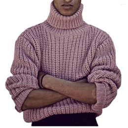 Men's Sweaters Autumn/Winter Europe-USA Style Pullovers Men/Youth High Collar Pure Colour Straight Type Thicken Rustic Pink Sweater M-3XL