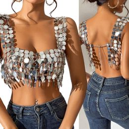 Women's Tanks Summer Fashion Sexy Nightclub Tops Hollows Mirror Flashing Solid Backless Womens VestShining Skirts For Parties Girl N7YD