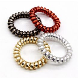 Fashion Pony Tails Holder Elastic Hair Ring Clear TPU Lining Gilding Mirror Telephone Coil Head Rope Mixed Colors Whole 100pcs237R