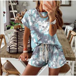 Women's Tracksuits Two Piece Set For Women Cotton Short Sets Summer Clothing 2 Outfit Printed Casual Home Wear Pant