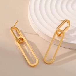 Dangle Earrings Minar Simple 18K Real Gold Plated Brass Chunky Hollow Linked Chain Paperclip Long For Women Statement Jewellery