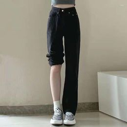 Women's Jeans Black Straight Tube For Women In Korean Version High Loose Fitting Wide Pants Y2k