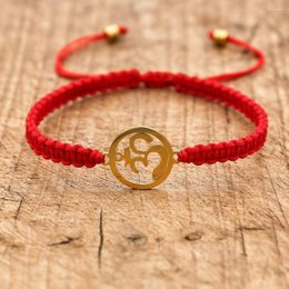 Charm Bracelets Handmade Knots Red Rope Bracelet Tibetan Buddhist Stainless Steel OM Lucky & Bangles For Women Men Gift