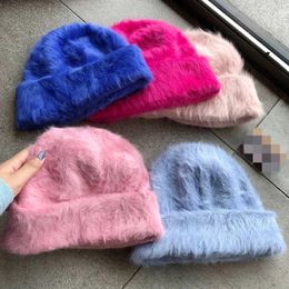 BeanieSkull Caps 15 Colours Soft Rabbit Fur Beanies Winter Hat for Woman Luxury Fluffy Knited Bonnet Lady Autumn Warm Skullies Cap 230928