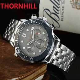 mens multi funcitonal quartz watches stopwatch 42mm full stainless steel wristwatches sapphire luminous watch factory montre de lu175S