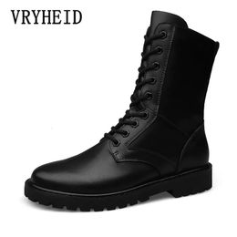 Boots VRYHEID Unisex-Adult Boots for Men and Women Winter Warm Combat Boots Non-slip Genuine Leather Military Boot Army Big Size 35-52 230928