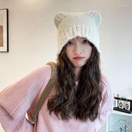 Berets Women Autumn Winter Big Head Cute Bear Wool Beanie Hat Warm Ear Protection Versatile Face Small Bag Knitted Tide