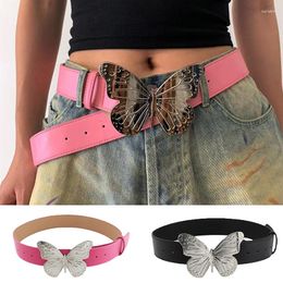 Belts Butterfly Vintage Belt Women Pink Harajuku Buckle Fairy Y2k Accessories Korean Fashion PU Leather Wide Waist