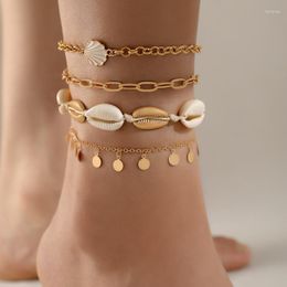 Anklets 4pc Bohemia Shell Chain Anklet Sets For Women Sequins Ankle Bracelet On Leg Foot Trendy Summer Beach Jewellery Gift