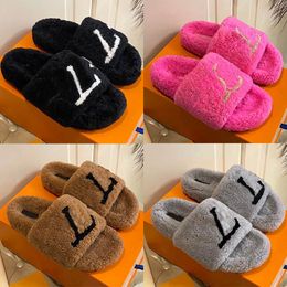 PASEO FLAT COMFORT MULE Luxury designer slides women slides for men women Furry Fluffy Wool rubber slippers Designers seniorvshop warm slipper fur slippers